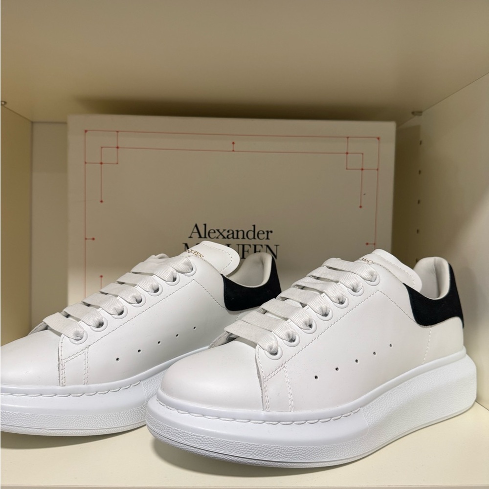 Alexander McQueen White Leather Oversized Sneakers with Black Heel Patch